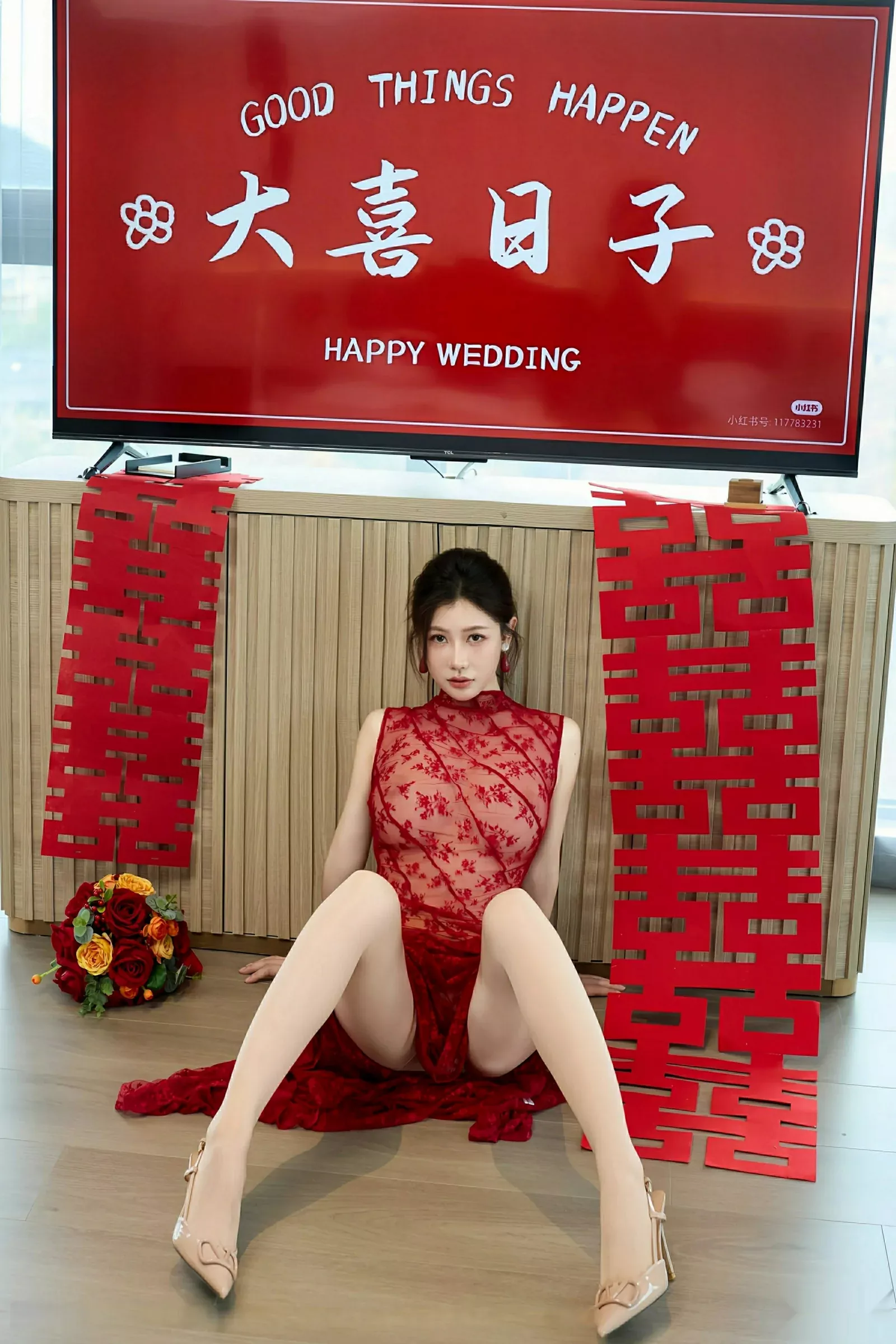 Xgyw.Org_[XiuRen秀人网]No.10578_模特尹甜甜性感红色新娘晨袍配肉色丝袜秀完美身材迷人诱惑写真69P