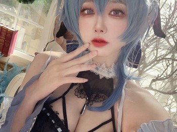 动漫博主安食Ajiki原神甘雨主题性感薄纱短裙服饰露黑色内衣秀完美身材诱惑写真48P