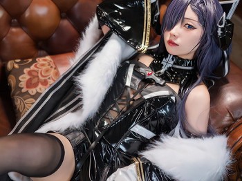 网络美女花铃碧蓝航线铁血猫猫主题性感黑色皮质服饰配黑丝袜完美诱惑写真45P